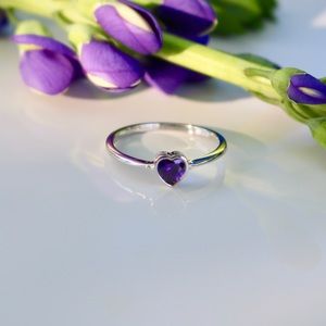Dainty Heart Shaped Amethyst CZ Ring